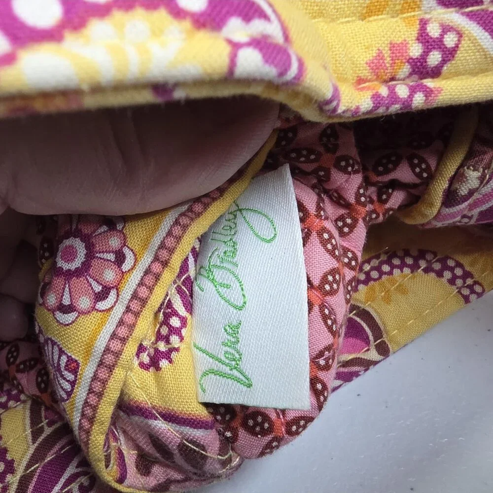 Vera Bradley Shoulder Bag Womens Yellow Pink Floral Quilted Cotton Purse Handbag - Picture 8 of 9